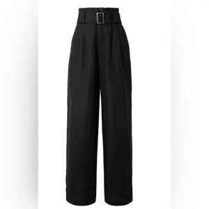 SOLID & STRIPED Black Belted Wide-Leg Pants Linen Blend Trousers
